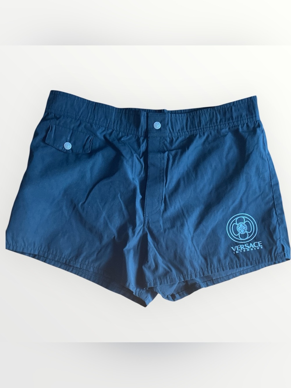 Vintage Versace Navy Logo Swim Shorts for Men